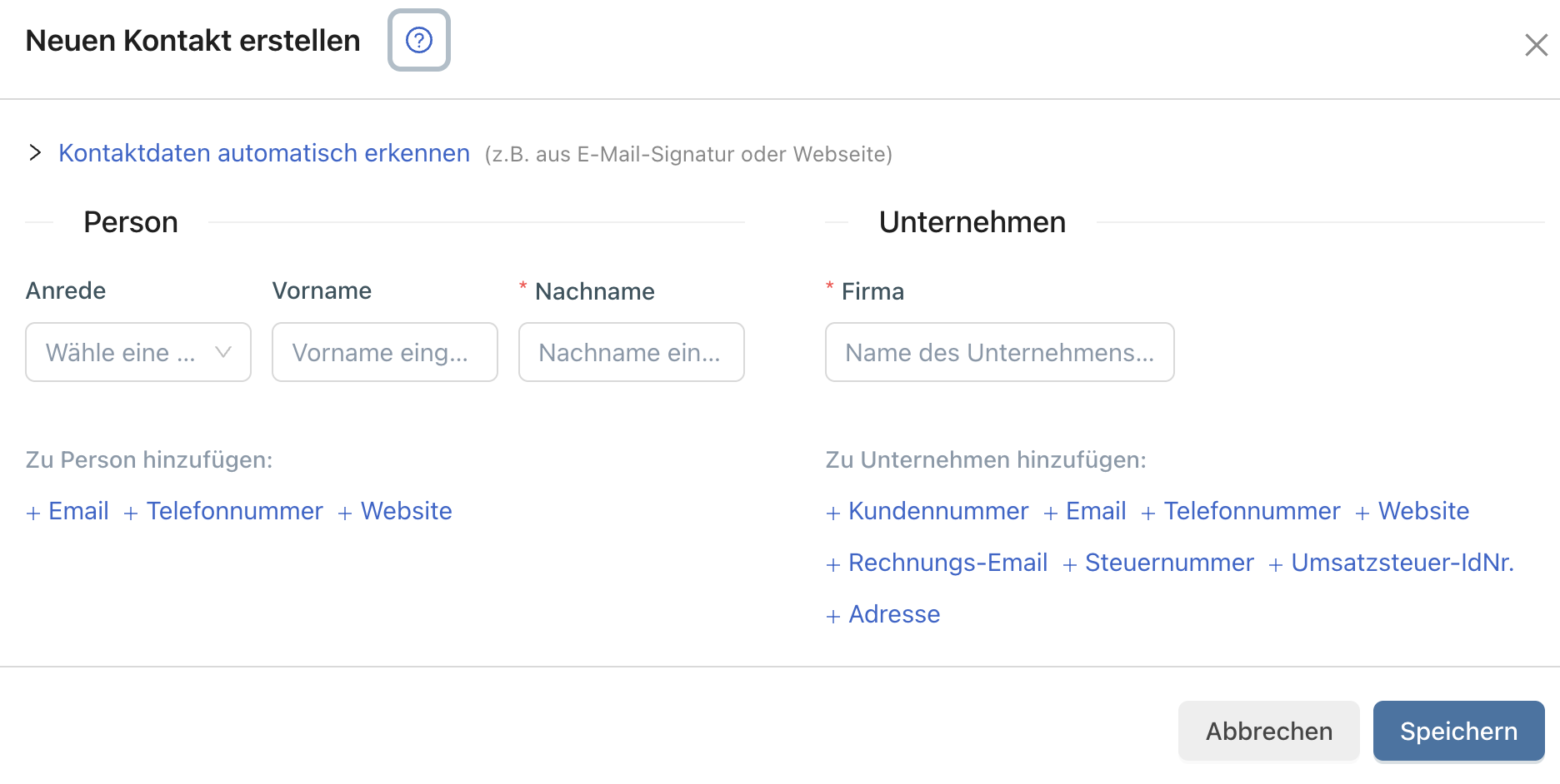 Kontakt anlegen in Tellie