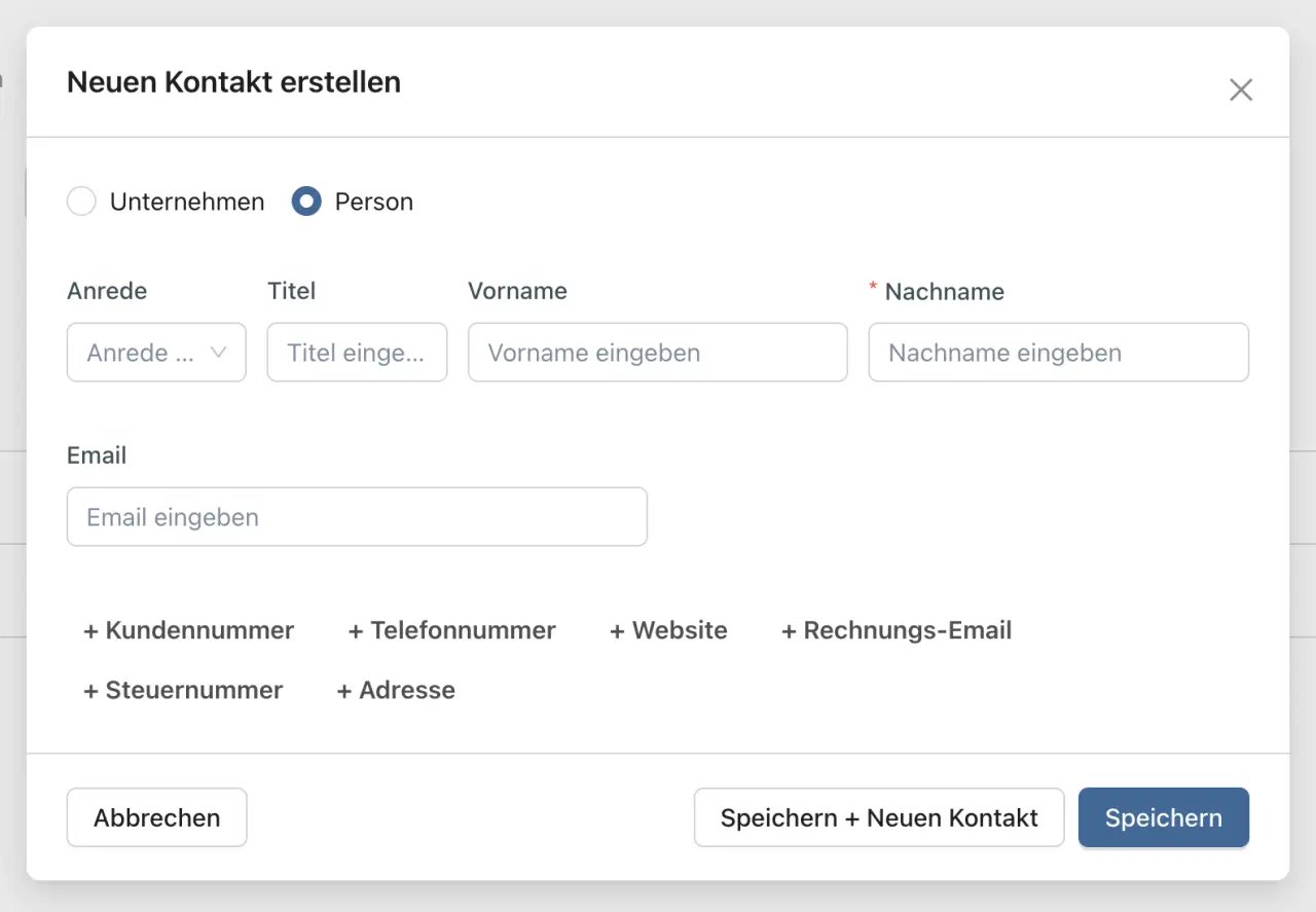 Neuen Kontakt erstellen – mit nur wenigen Klicks